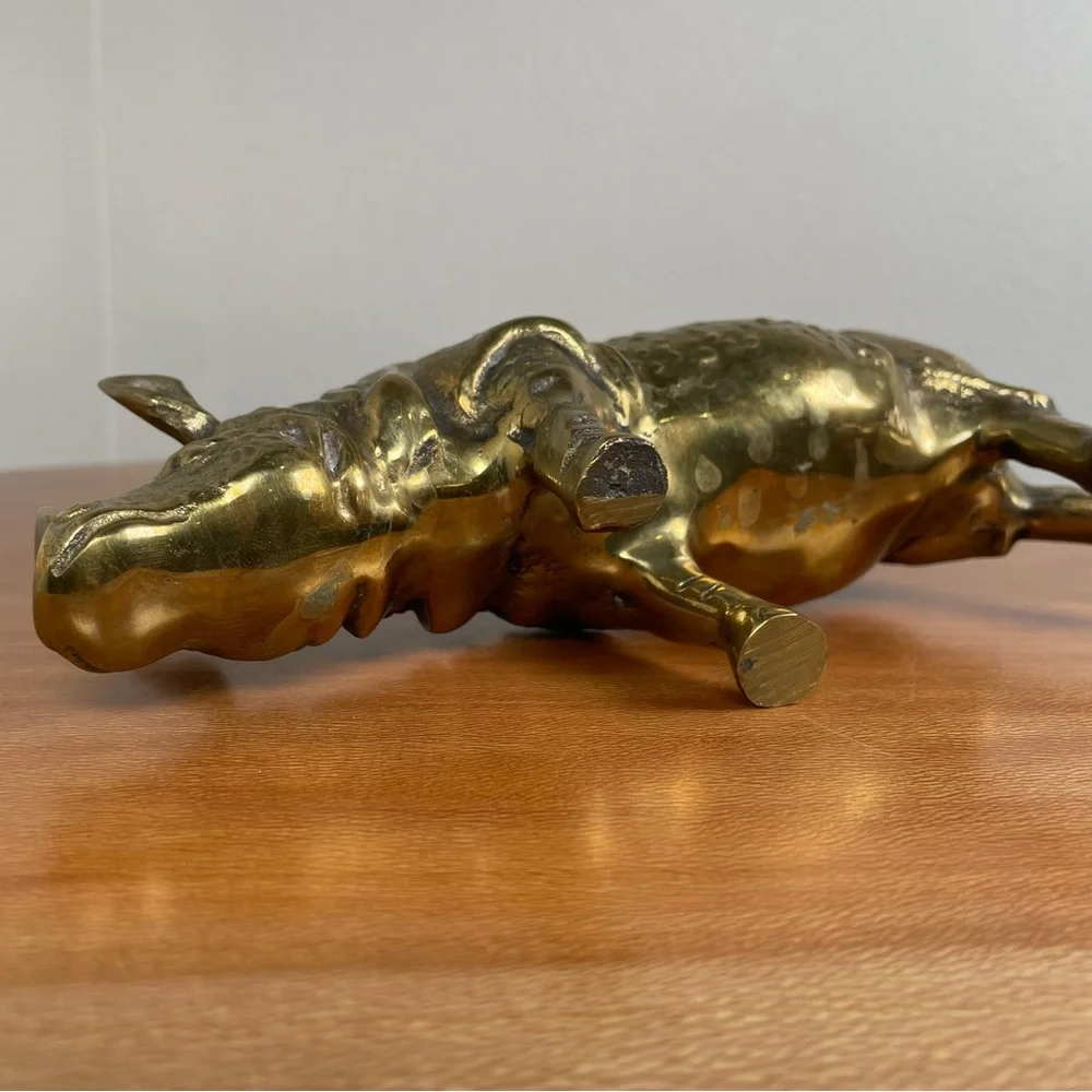 Late 20th-century Sculptural Brass Rhino Figurine Detailed Decorative Vintage